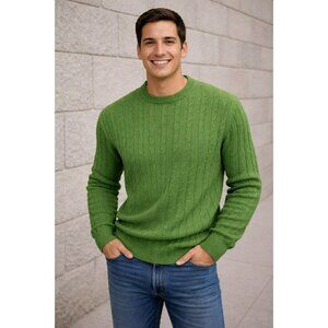 Cullin Hills Cable Knit 100% Cashmere Sweater Mens Medium Green